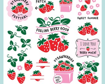 Strawberry SVG Bundle, Custom Split berry, strawberry season, Feeling Berry Good,l vines and blossoms, Cute Berry PNG, Cricut, Silhouette