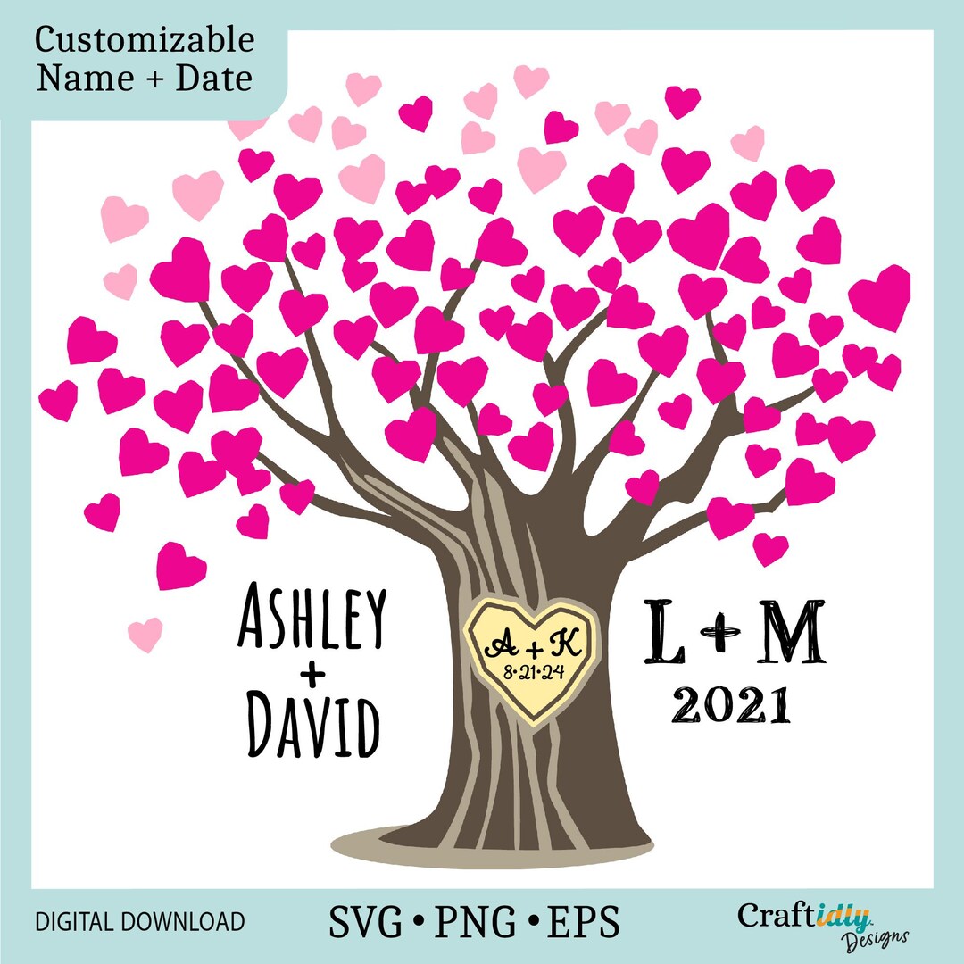 Tree With Initals R S Customizable Carved Initials Tree SVG, Pink Heart Tree, Couple Initials ...