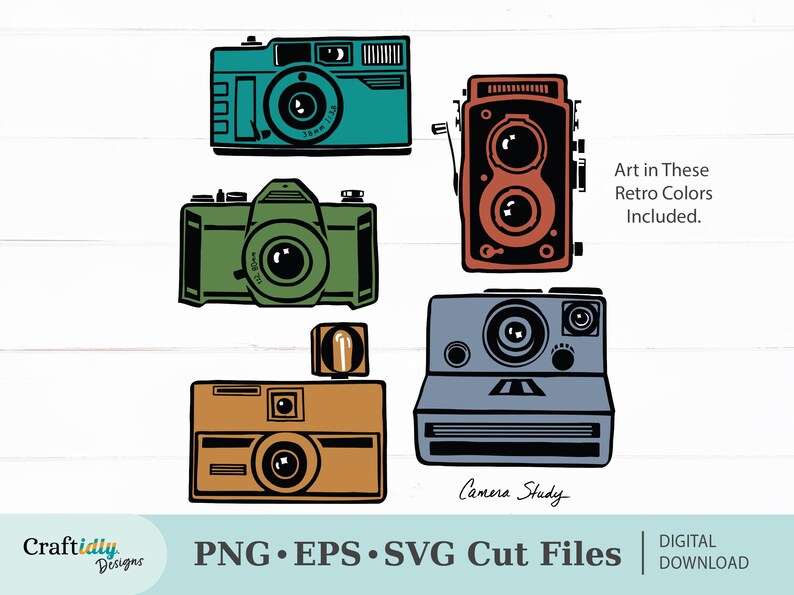 5 Vintage Cameras SVG Bundle, Retro Camera Poster PDF, Instamatic ...