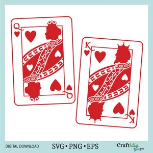 Re e Regina di Cuori SVG, design di carte da gioco di San Valentino, magliette per lui e per lei, creazione di biglietti, PNG di San Valentino, Cricut, adesivi