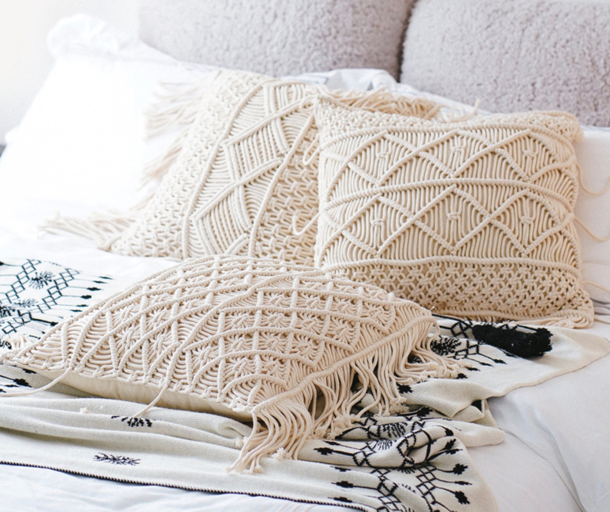 Macrame pillow cover 16X16 pillowcase Decorative pillow Etsy