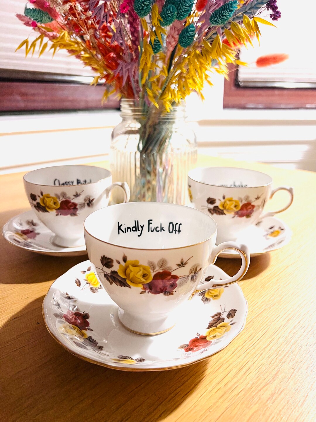 Insult Tea Cup and Saucer Vulgar Tea Cup Novelty Gift Rude Personalised