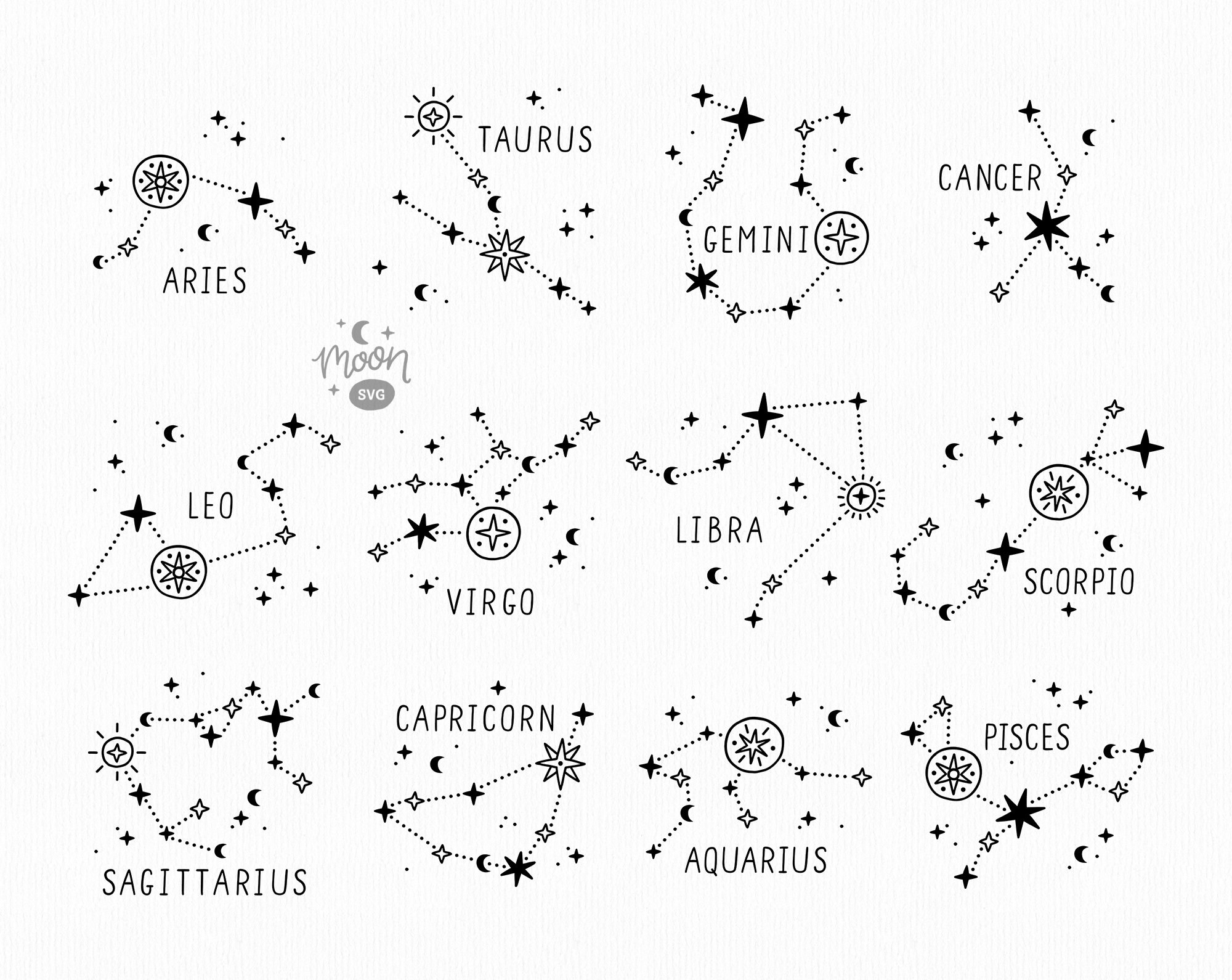 Zodiac svg bundle, Star Constellation svg, Astrology svg, Horoscope s…