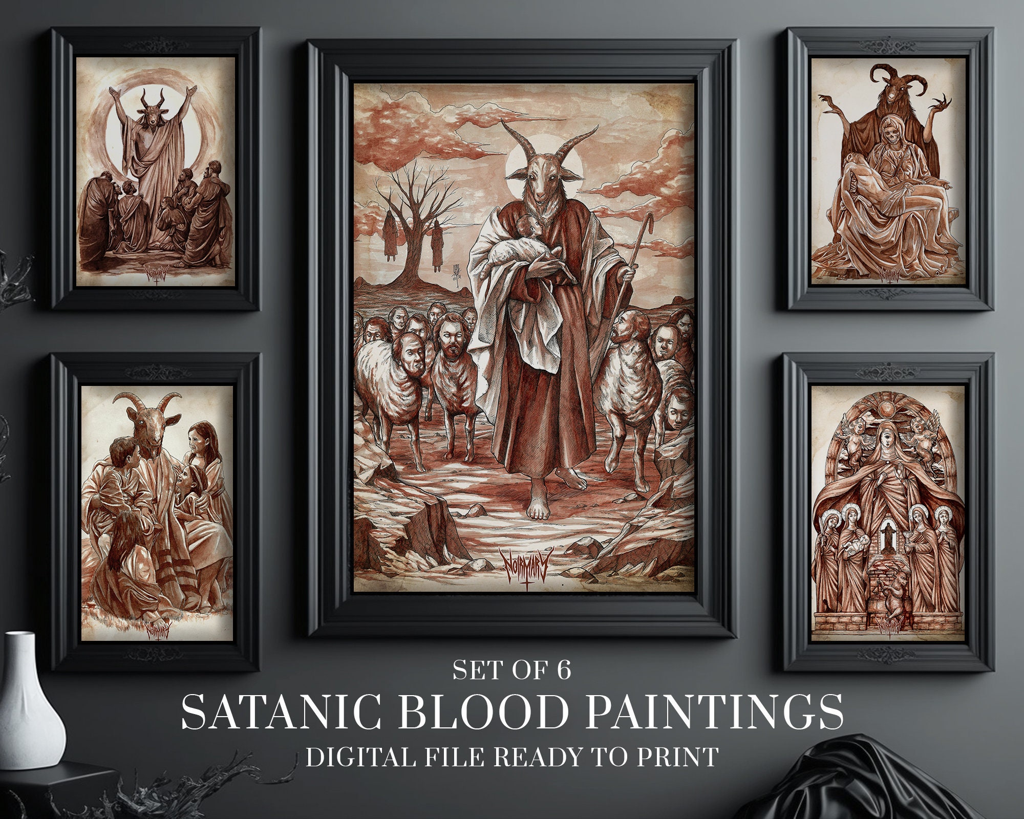 Set Of 6 Satanic Paintings Baphomet Instant Download Etsy