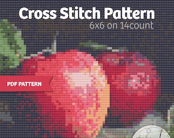 Still Life Apples - PDF Cross Stitch pattern, immediate download, earth tones, 6"x6"