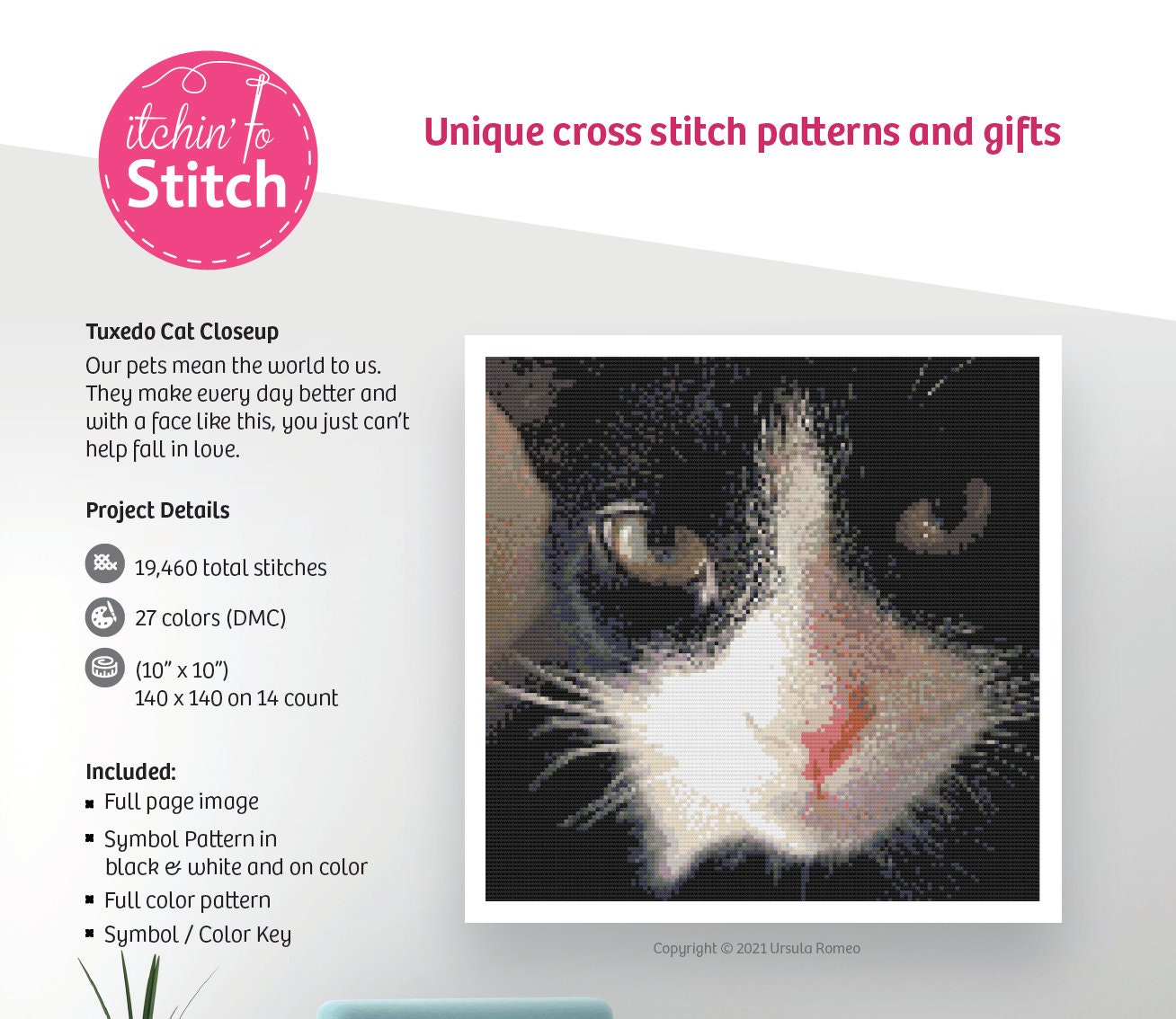 Tuxedo Cat Cross Stitch Pattern for Cat Lovers PDF Etsy