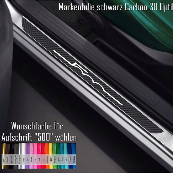 FIAT 500 / Óptica de carbono 2x umbrales de puerta / Estilo / Letras color seleccionables