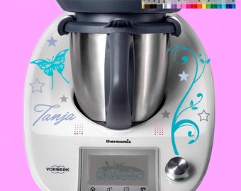 Name with rank butterfly & stars / 2-color Thermomix TM5 TM6 sticker sticker / decal vinyl kitchen kitchen food processor machine