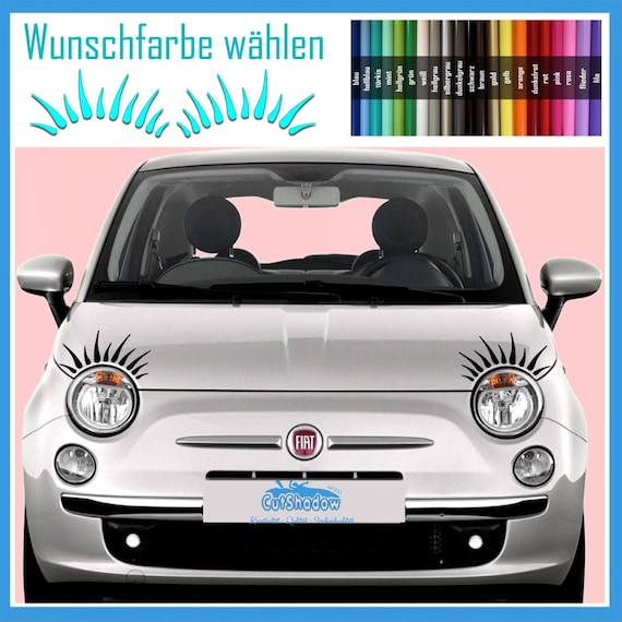 2 x Fiat 500 Wimpern Eyelashes passgenaue Aufkleber Funny Auto