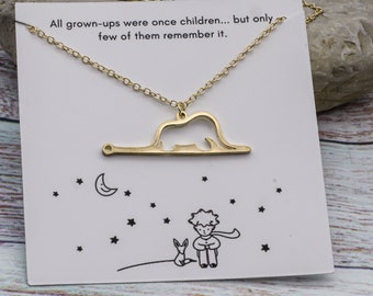 The Little Prince Necklace: Hat or Boa Pendant, Stainless Steel Chain, Christmas Gift
