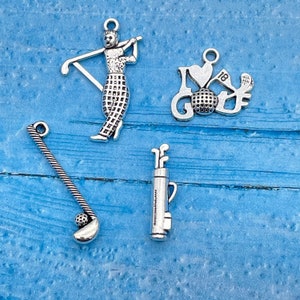 Golf Charms set of 4, Silver Tone Alloy Charms, Charms for Bracelets, Charms for Earrings