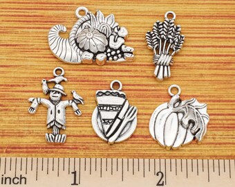 Thanksgiving Charms: Silver Tone Fall Pendants, Set of 5