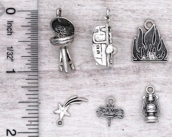 Camping Charms: Silver Tone Alloy, DIY Bracelet Earring Set