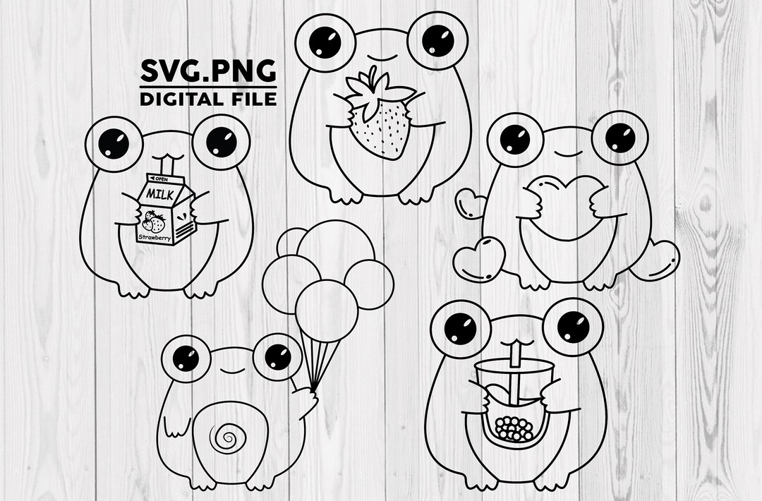 Frog Outline Svg Frog Bundle Outline Svg Frog Boba Svg Etsy