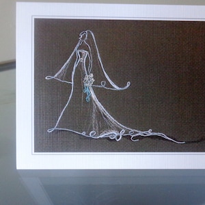 Caja de 10 tarjetas en blanco para novias / Boceto del vestido de novia / Tarjetas de agradecimiento para novias / Tarjetas de despedida de soltera / Tarjetas de boda / Tarjeta de compromiso