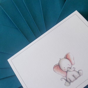 Boxset van 10 blanco kunstkaarten |  Aquarel olifant | Virtuele douche/aangepaste tekstoptie | Bedankkaarten | Babykaarten | Babyshower