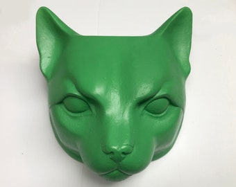 Ceramic Cat Walldecor – Green Cat Face Wall Art - MADE TO ORDER