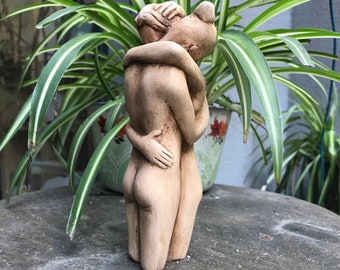 Lesbian Couple Love Statue - LGBTQ Hugging Couple Ceramic Sculpture - Valentines Gift Room Decor