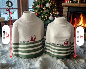 Oh Deer カップル向けおもしろクリスマス花瓶 – 手作り陶器製ホリデーテーブルウェアデコレーション