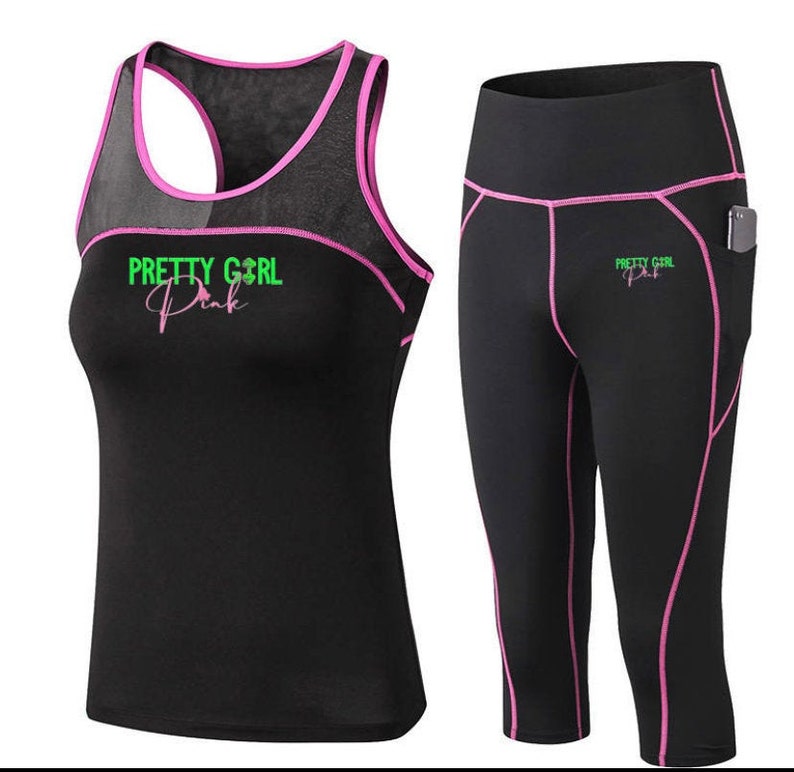 Pink Green AKA workout set gym fitness yoga Etsy