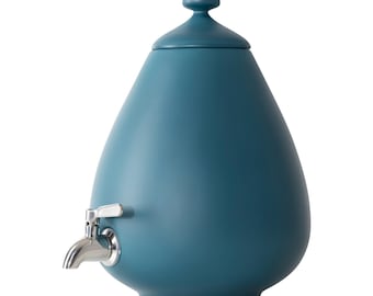 Ceramiczny dozownik wody (garnek) z metalowym kranem - ok. 5 l (1,3 gal.) / matowy niebieski
