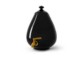 Ceramiczny dozownik wody (garnek) z metalowym kranem - ok. 5 l (1,3 gal.) / Klasyczna czerń