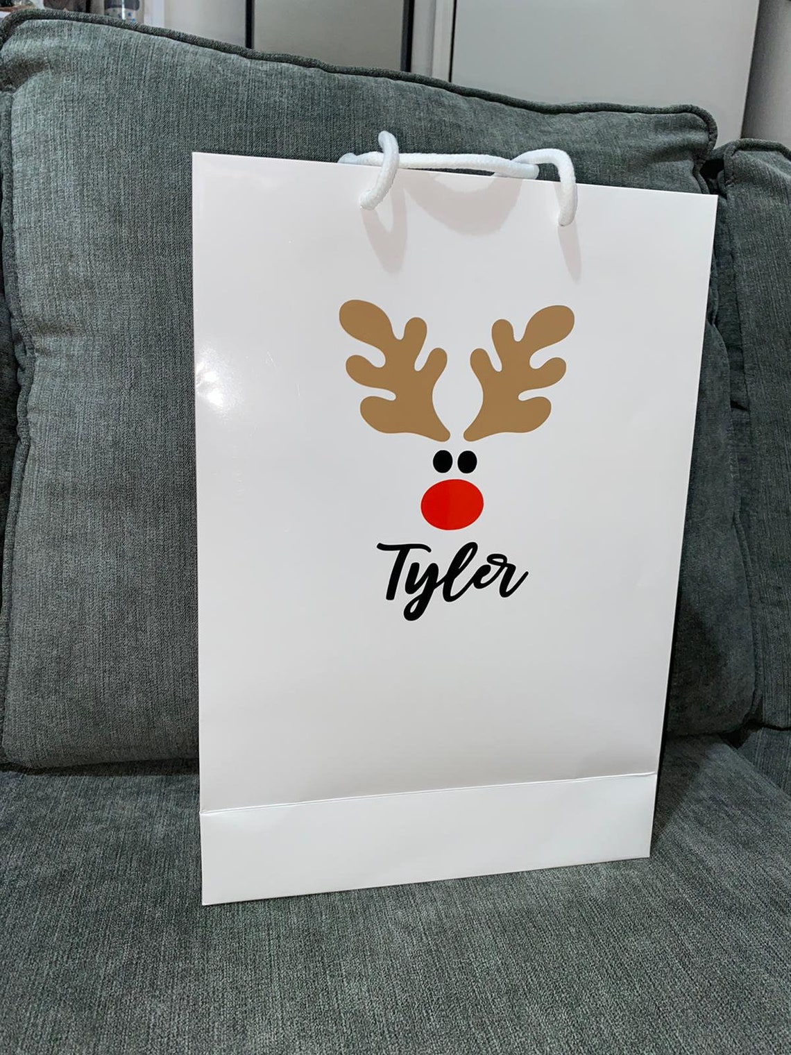 Christmas reindeer gift bag / Christmas gift bag / Medium tall Etsy