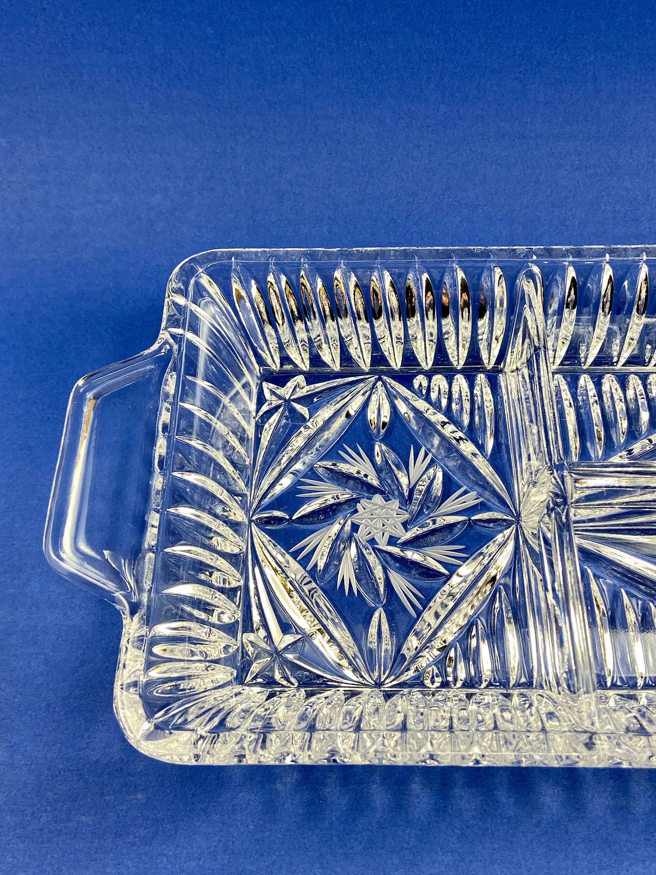 Vintage Crystal Tray 9 3 Section Divided Rectangular Etsy