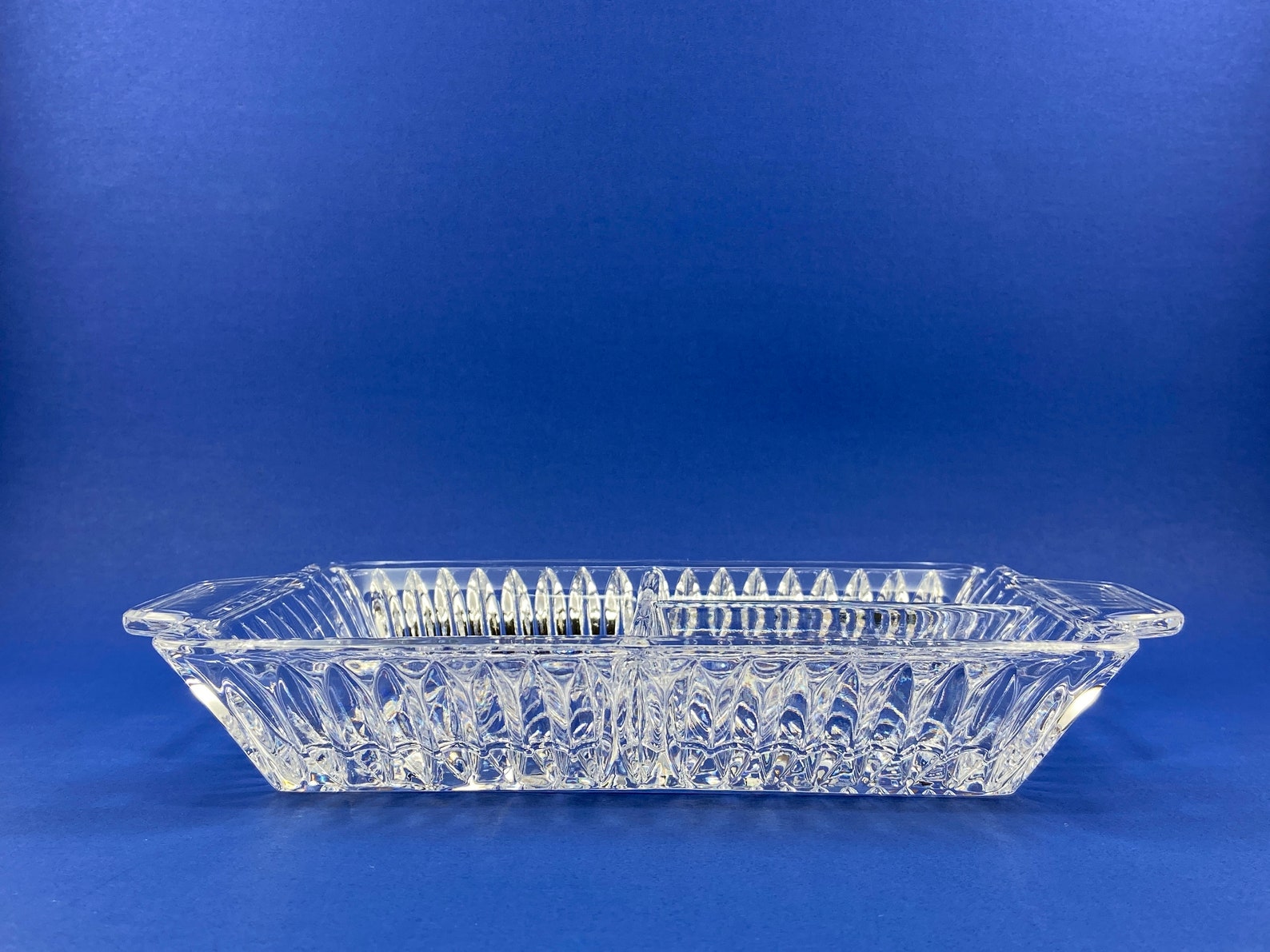Vintage Crystal Tray 9 3 Section Divided Rectangular Etsy