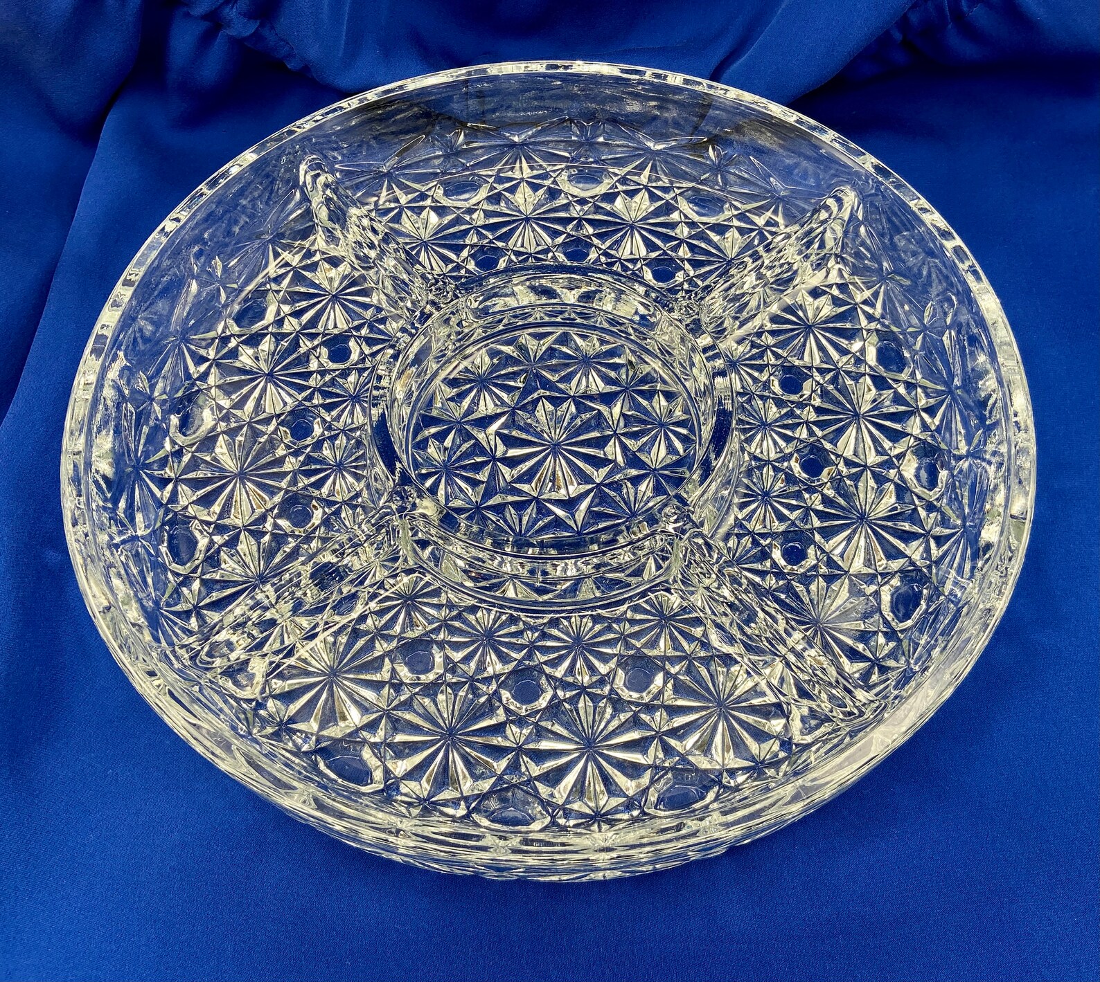 Vintage Crystal Round Dish Divided Party Platter 5 Section Etsy