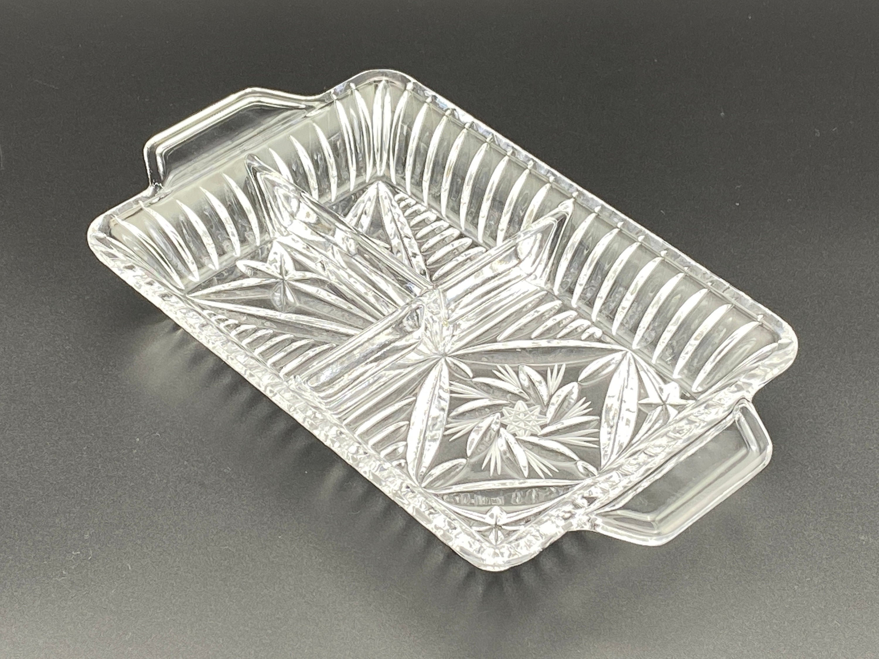 Vintage Crystal Tray 9 3 Section Divided Rectangular Etsy