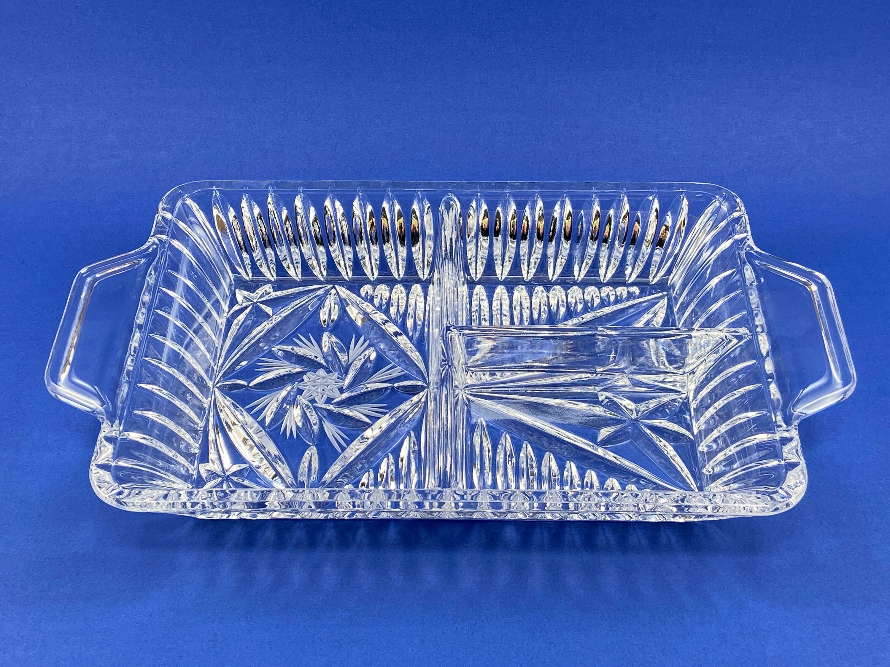 Vintage Crystal Tray 9 3 Section Divided Rectangular Etsy