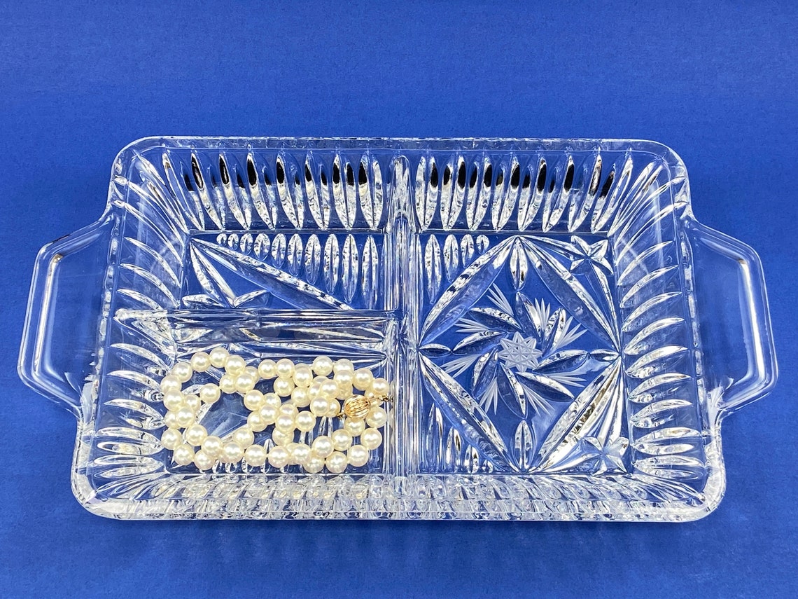 Vintage Crystal Tray 9 3 Section Divided Rectangular Etsy