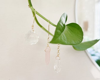 Rose Quartz Spike Agate Suncatcher Plant Charms | Set of 3