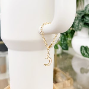 Tumbler Handle Charm, 18k Gold Moon Charm, Stanley Cup Accessories, Hydroflask Charm, Hanging Water Bottle Accessory, Stanley Accessories