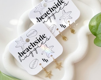 Starfish & Seashell Huggie Hoop Earrings | Beach Charms
