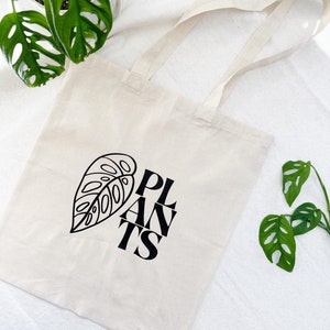 PLANTS Tote Bag, Plant Lover Bag, Canvas Tote Bag, Houseplant Gift, Monstera Plant, Monstera Bag, Cotton Reusable Bag, Shopping Bag, Organic