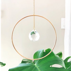 Suncatcher Gold Single Hoop, Suncatcher Window, Window Hanging, Crystal Prism, Prism Gem Suncatcher, Mobile, Hanging Crystal, Gifts | Soli