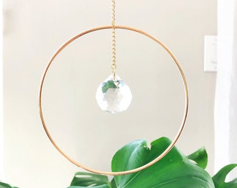 Single Hoop Crystal Prism Suncatcher | Window Rainbow Maker Mimalist Decor | Soil