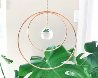 Suncatcher Crescent Moon, Gold Hoop, Suncatcher Crystal Prism, Rainbow Maker, Suncatcher Window, Sun Catcher Hanging, Moonphase || Lunaris