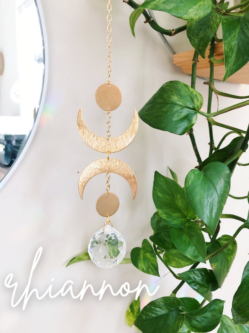 Moon Phase Suncatcher, Rainbow Maker, Moon Charm, Suncatcher For Window, Witchy Decor, Crystal Prism Suncatcher, Mobile, Gifts Rhiannon image 3