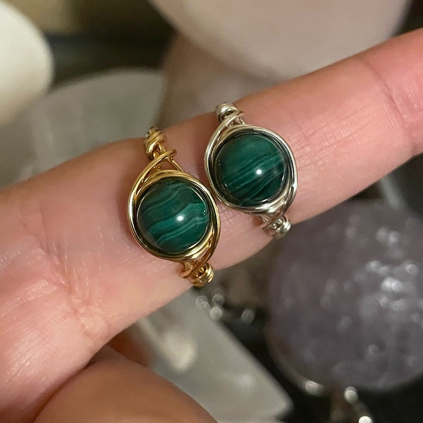 Wire Wrapped Malachite rings