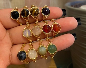 Gold Wire Wrapped Crystal Rings
