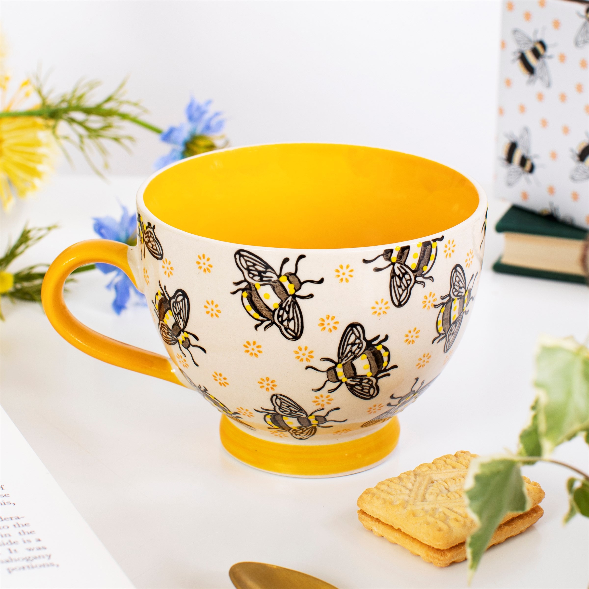 Large Ceramic Mug Coffee Mug Yellow Busy Bee Home Decor Etsy