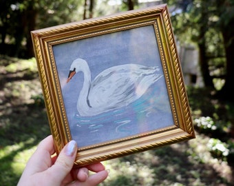 Original Hand-painted Swan in Vintage Frame
