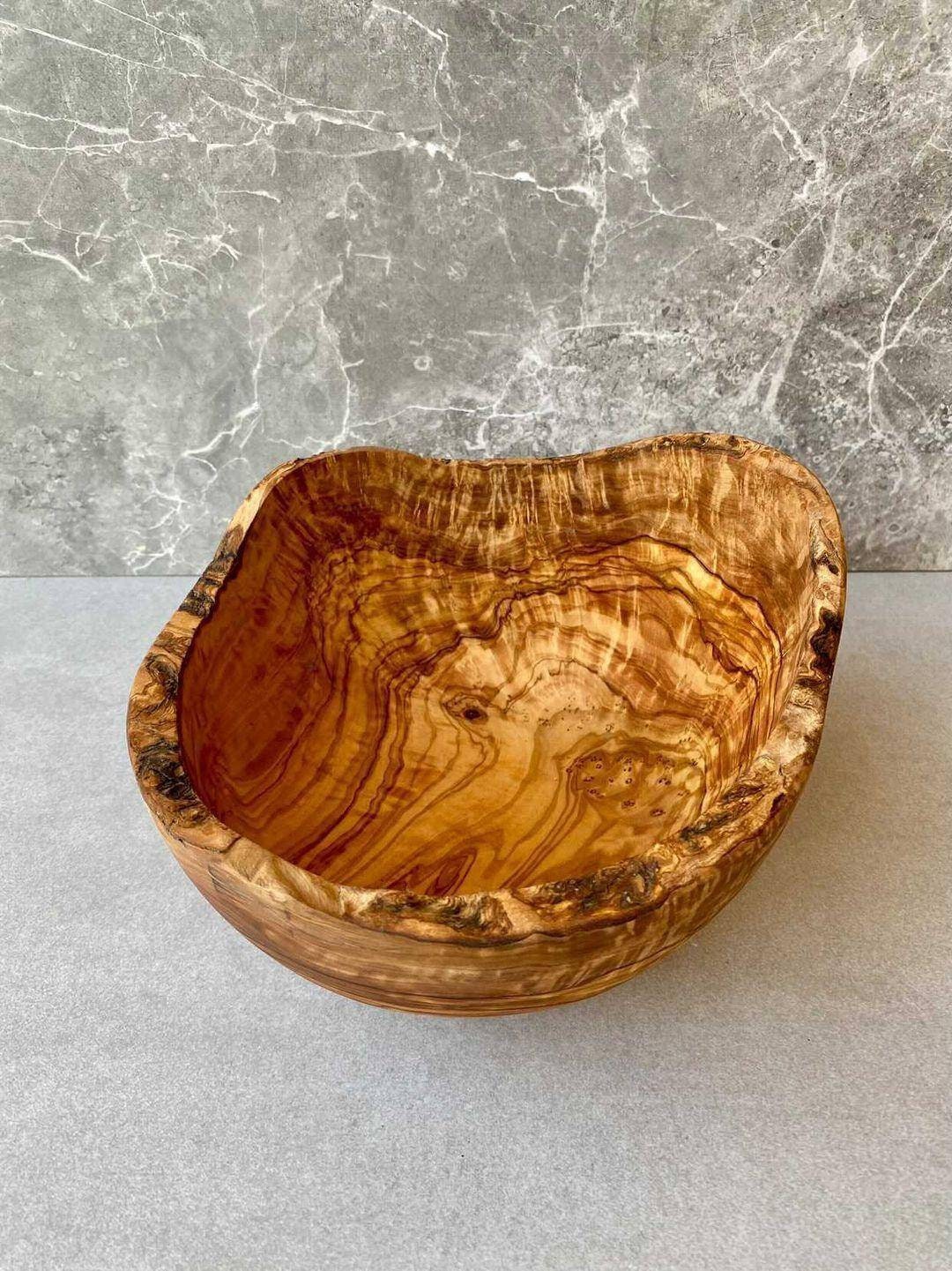 Rustic Salad Bowl Large With Wooden Hand Spoons Wooden Etsy