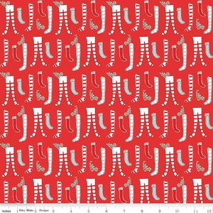 FLANNEL Pixie Noel Red Stockings - Riley Blake Designs - F12581-RED - 100% Cotton Flannel Quilting Fabric