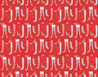 FLANNEL Pixie Noel Red Stockings - Riley Blake Designs - F12581-RED - 100% Cotton Flannel Quilting Fabric