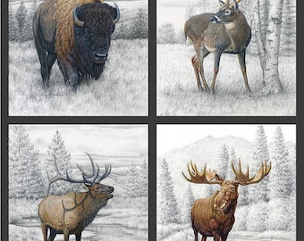 Big Game Pillow Panel by Riley Blake Designs - PPD12978 - Pillow Panel - 100% Cotton Quilting Fabric Panel Nature Animal Winter Elk Deer