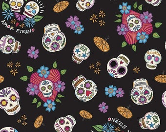 Amor Eterno Day of the Dead Skulls Black - Riley Blake Designs - C11811-BLACK - 100% Cotton Quilting Fabric - Halloween